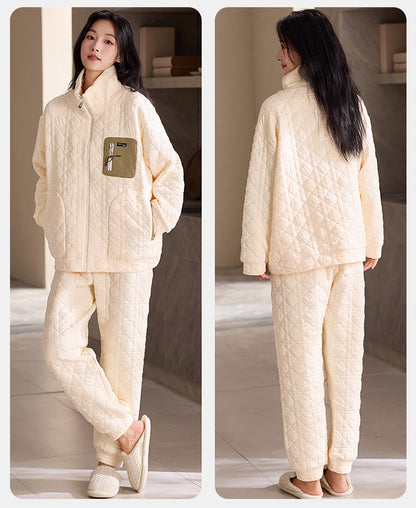 Modern Utility Couple Pajamas – Quilted Air Cotton Zip-Up Set by Gullei
