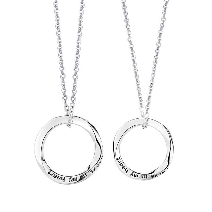 Engraved Promise Mobius Circle Necklaces Set for 2