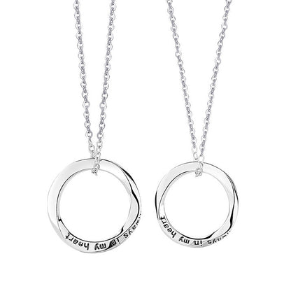 Engraved Promise Mobius Circle Necklaces Set for 2