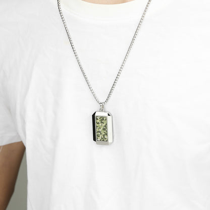 Engraved Vertical Pendant Mens Army Necklace