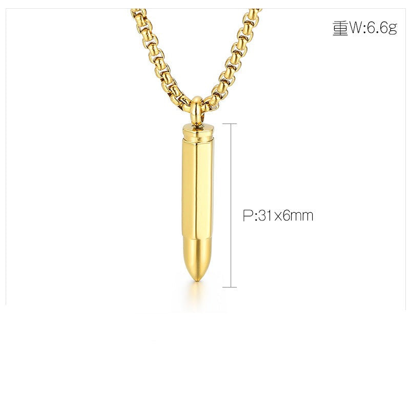 Engravable Bullet Army Pendant Mens Necklace