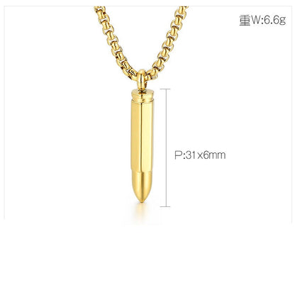 Engravable Bullet Army Pendant Mens Necklace