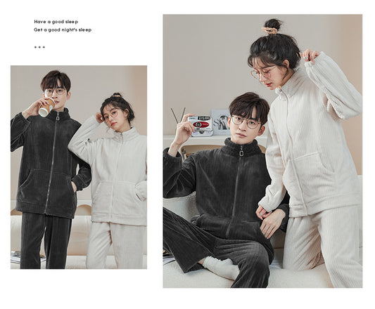 Matching Pajamas – Zip-Up Flannel Set, Sporty Relaxed Fit