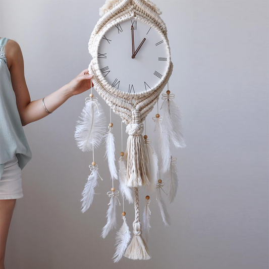 Grand Macramé Tapestry Silent Wall Clock – Roman