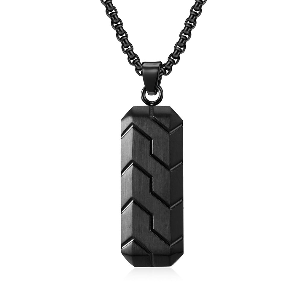 Engraved Beveled Tire Pattern Mens Necklace