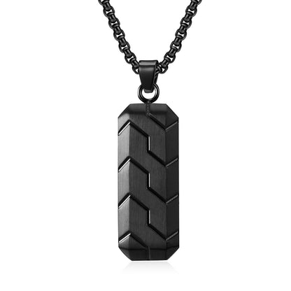 Engraved Beveled Tire Pattern Mens Necklace