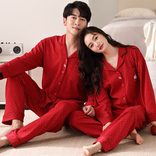 Comfy Winter Couples Red Pajamas Set 100% Cotton