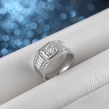 Custom 1 Carat Moissanite Diamond Wide Ring for Men