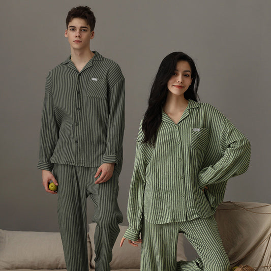 Stylish Long Sleeves Pajamas Set for Couples 100% Cotton