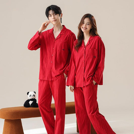 Red Christmas Couples Pajamas Set - Premium Cotton