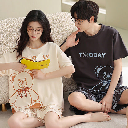 Matching Short Sleeves Shorts Sleepwear Set for Couples