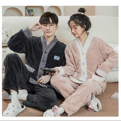 Matching Pajamas – Textured Flannel Cardigan Set, Cozy Pockets