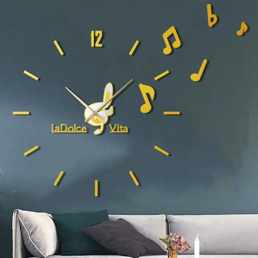 Music Notes 3D Sticker DIY Silent Wall Clock – Create Your Own Design