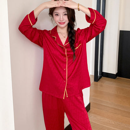 Red Faux Silk Couple Pajamas – Festive Luxury & Classic Chic