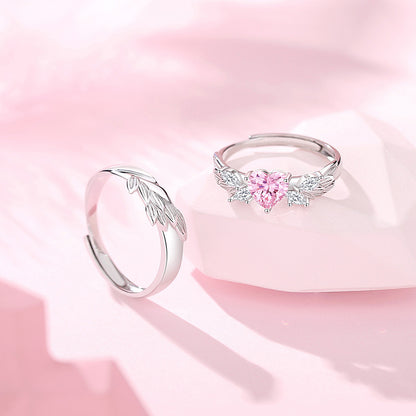 Engraved Angel Wings His and Hers Rings Set