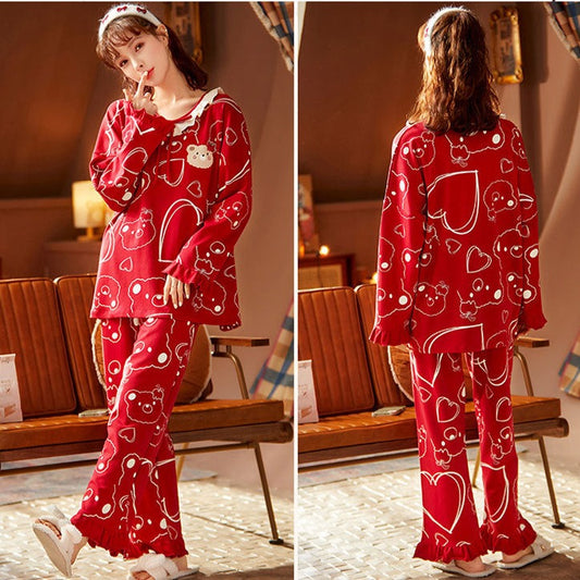 Nightwear Red Dress Pajamas Set for Women
