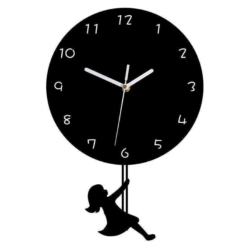 Swinging Girl Pendulum Silent Wall Clock – Playful & Whimsical Design