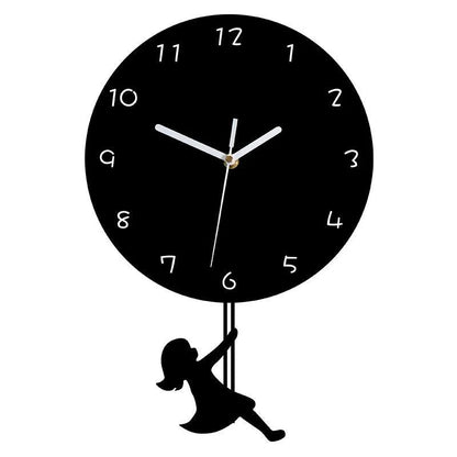 Swinging Girl Pendulum Silent Wall Clock – Playful & Whimsical Design