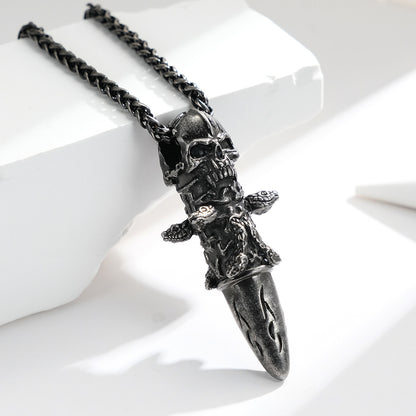 Vintage Skull Bullet Pendant Necklace