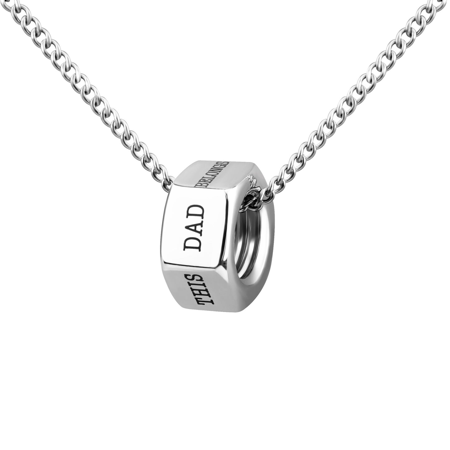Engravable Nut Necklace Gift for Mechanic Dad