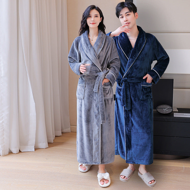 2-Piece Thickened Flannel Long Robes for Couples