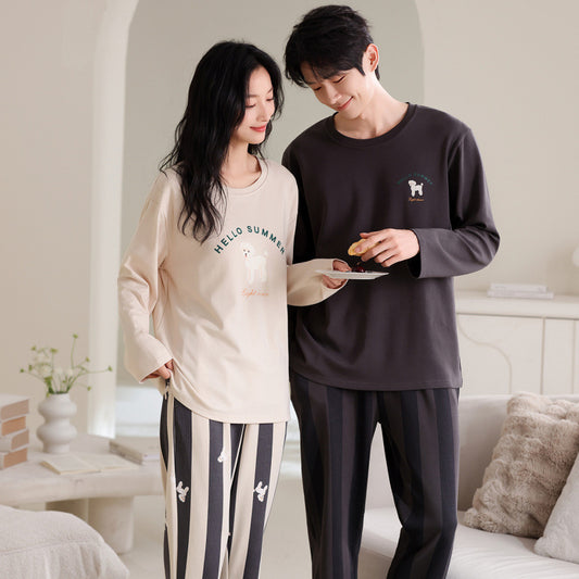 Matching Couple Pajamas Set – Puppy Embroidery, Soft Cotton Minimalist Style