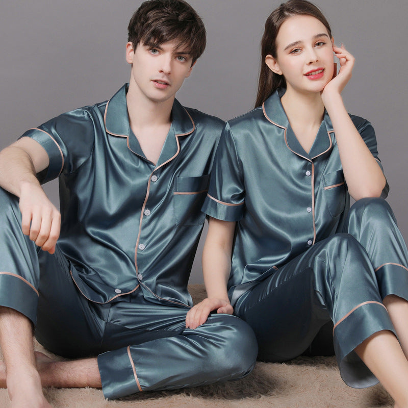 Matching Short Sleeves Silk Pajamas for Couples