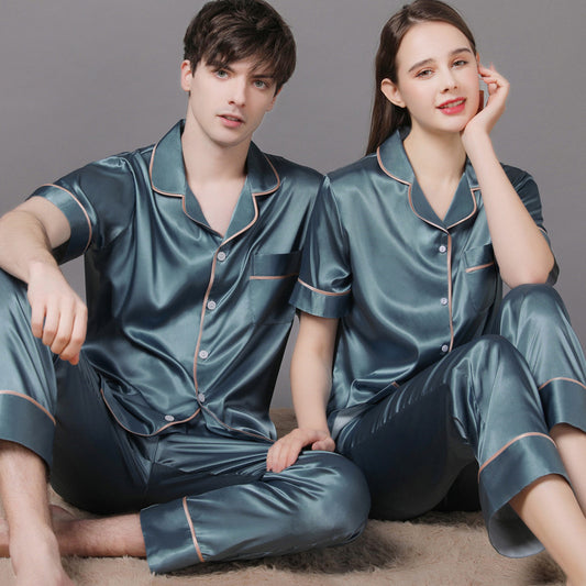 Matching Short Sleeves Silk Pajamas for Couples