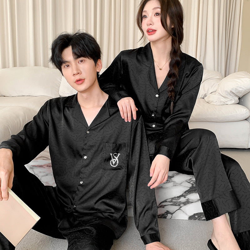 Matching Couple Pajamas – Embroidered Monogram Faux Silk Set for Couples