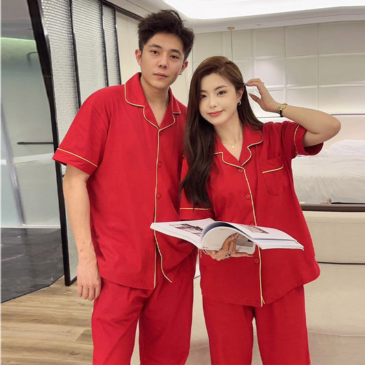 Classic Red Cotton Couple's Pajama Set
