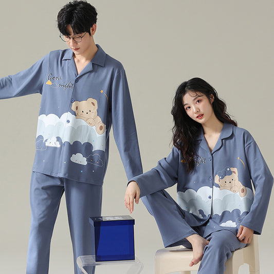 4-Piece Bear Print Couples Nightwear Pajamas 100% Cotton