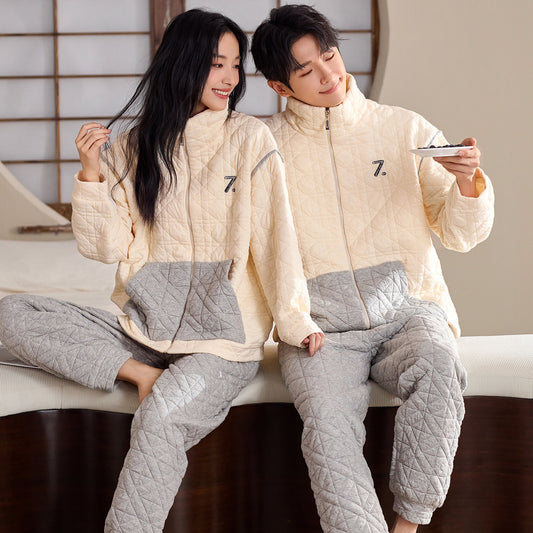 Light Outdoor Couple Pajamas – Quilted Cotton Zip-Up Set by Gullei