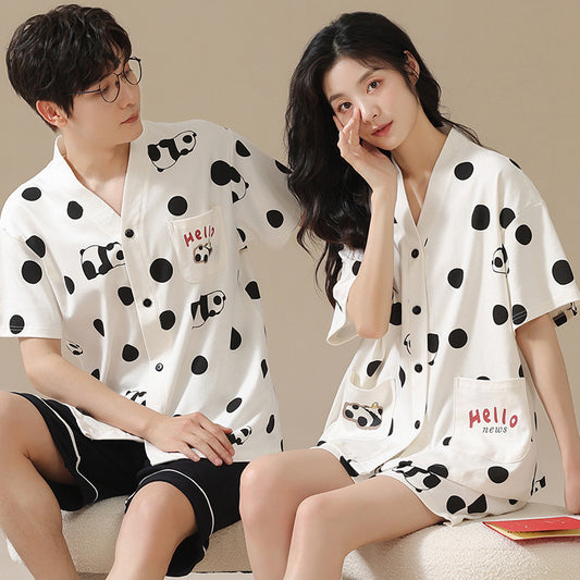 Panda Women and Men Summer Pajamas 100% Cotton
