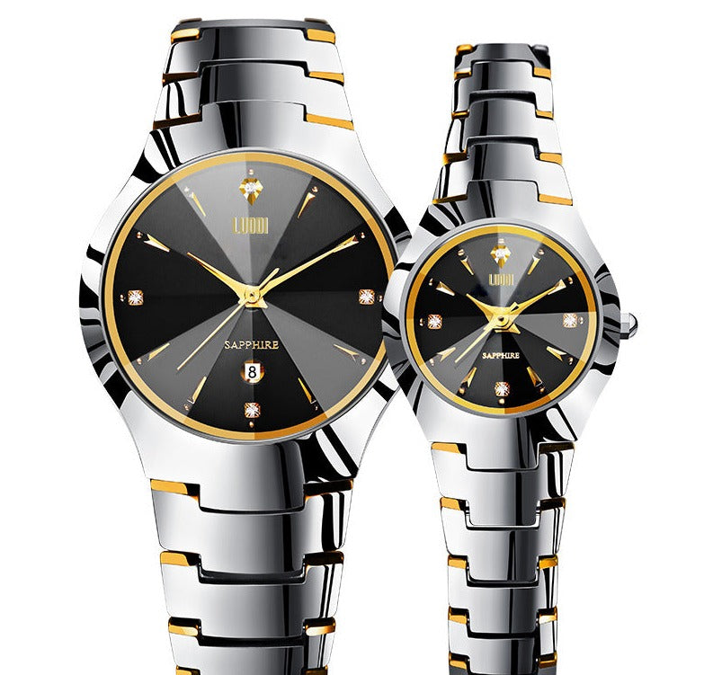 Matching Tungsten Steel Quartz Watch Set for Couples