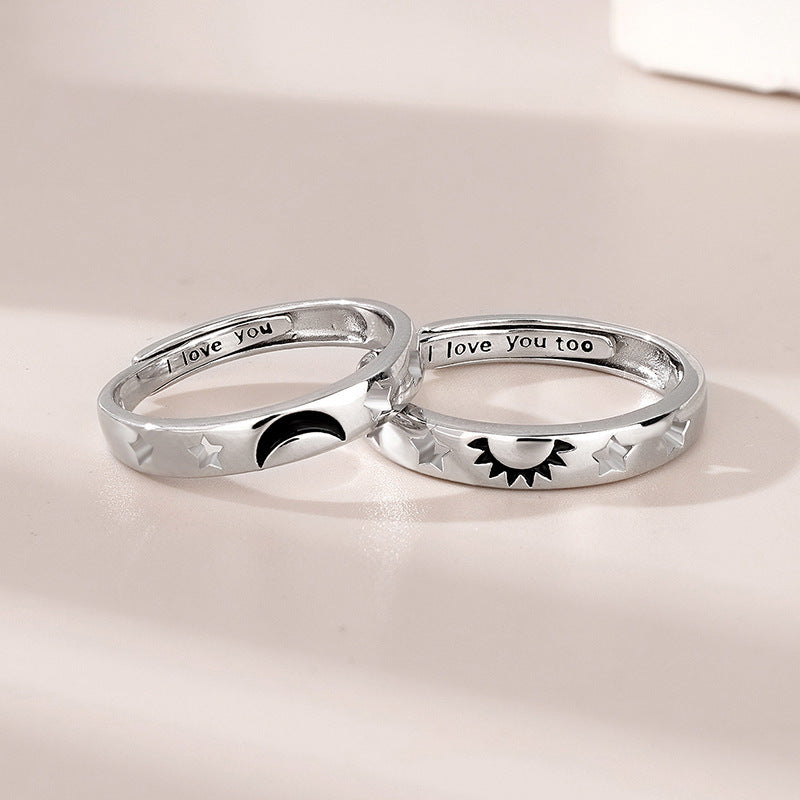 Engravable Sun and Moon Promise Rings for Couples