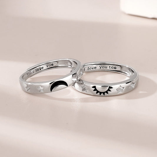 Engravable Sun and Moon Promise Rings for Couples