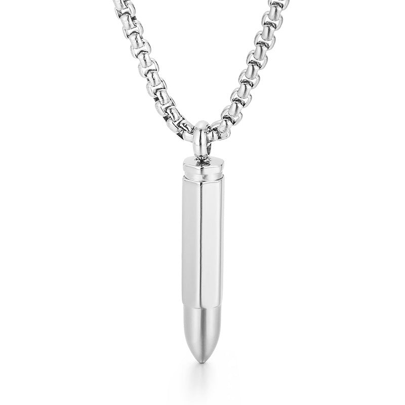 Engravable Bullet Army Pendant Mens Necklace