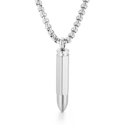 Engravable Bullet Army Pendant Mens Necklace