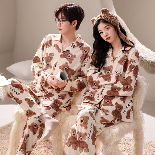 4-Piece Bear Print Pajamas Set for Couples 100% Cotton