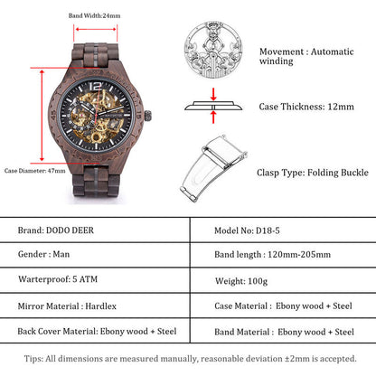 Engraved Matching Wood Couple Watch Set Skeleton Design