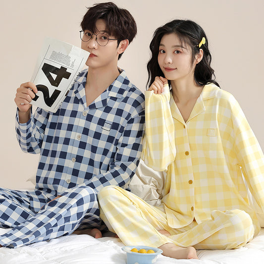 Pure Cotton Checkered Pajamas Set for Couples