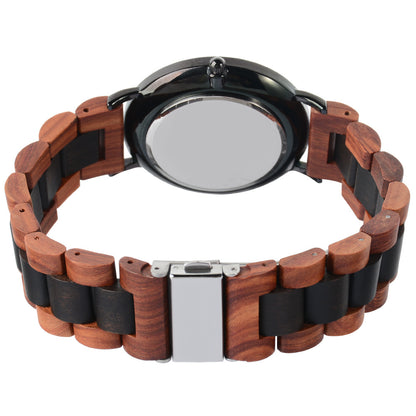 Mens Wood Quartz Watch Luminous Hands and Calendar