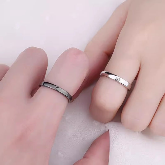 Engraved Sun & Moon Couple Rings - Silver Adjustable Set