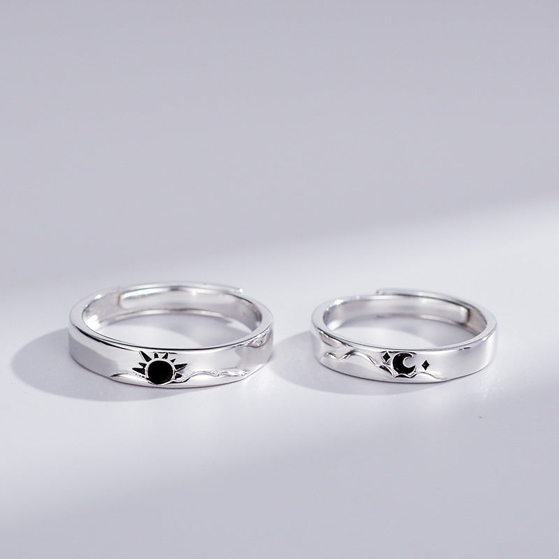 Engravable Sun and Moon Matching Rings for Couples