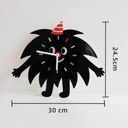 Silent Wall Clock for Kids – Cartoon Black Buddy, 24.5×30 cm
