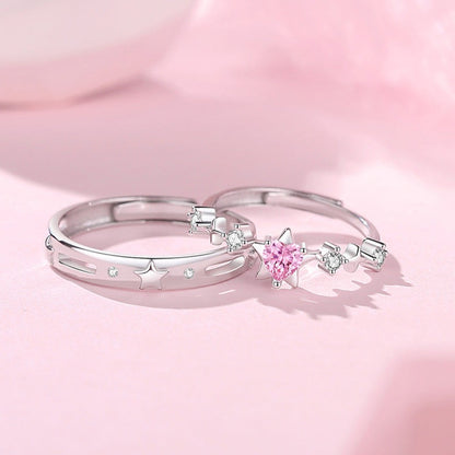 Engraved Matching Stars Rings Set for Couples