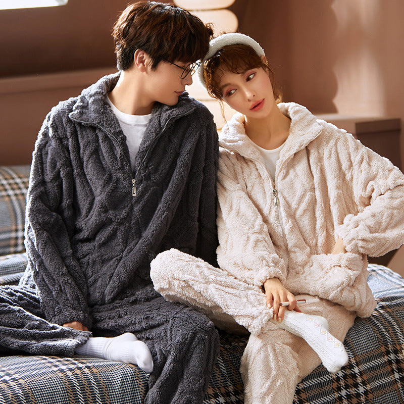 Matching Thick Pajamas Winter Sleepwear Set for Couples