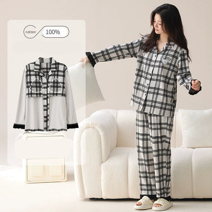 Classic Plaid Natural Cotton Couple Pajamas