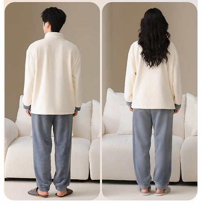 Light Sporty Couple Pajamas – Premium Flannel Zip-Up Set by Gullei