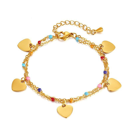 Custom Engraved Hearts Charm Bracelet Gift for Her